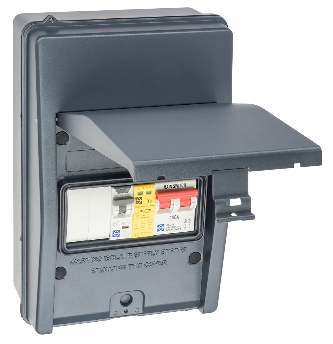 LEWDEN EV CONSUMER UNIT: TYPE A BI-DIRECTIONAL RCCB/RCBO | 40A | SPD | IP65