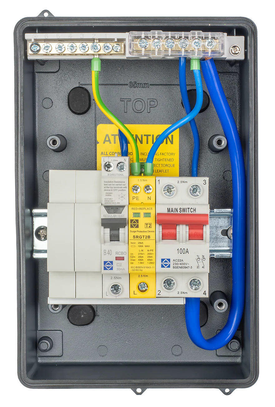 LEWDEN EV CONSUMER UNIT: TYPE A BI-DIRECTIONAL RCCB/RCBO | 40A | SPD | IP65 - Image 3