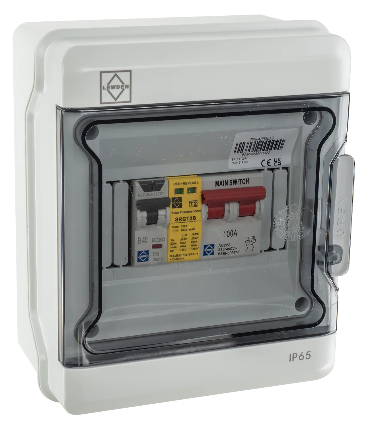 LEWDEN EV CONSUMER UNIT: TYPE A BI-DIRECTIONAL RCCB/RCBO | 40A | SPD | POLYCARBONATE IP65 - Image 3