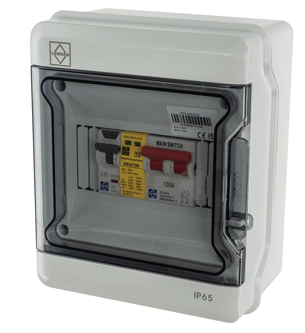 LEWDEN EV CONSUMER UNIT: TYPE A BI-DIRECTIONAL RCCB/RCBO | 40A | SPD | POLYCARBONATE IP65 - Image 4