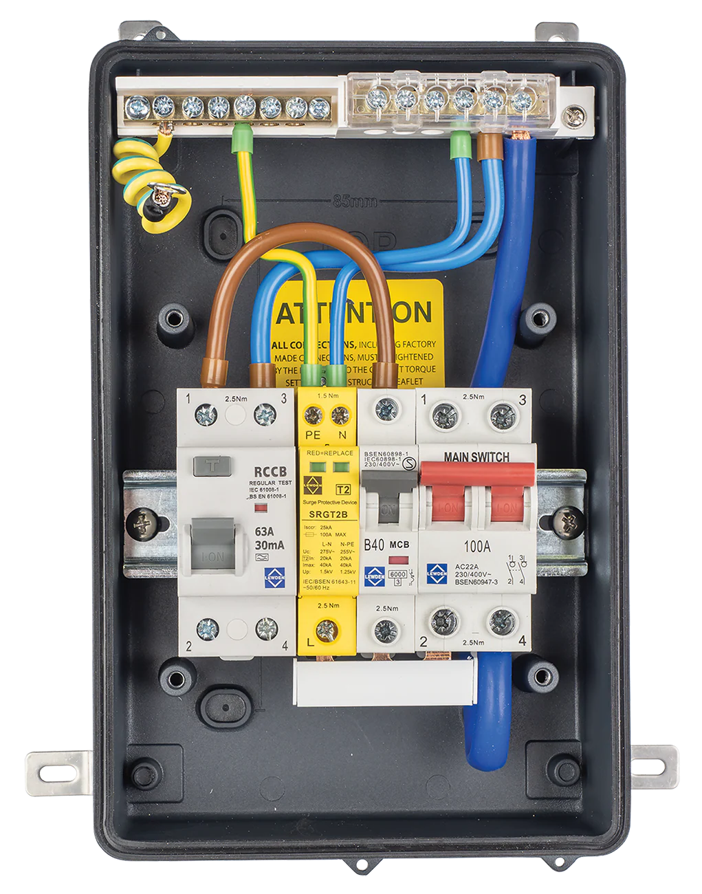 LEWDEN EV CONSUMER UNIT: TYPE A RCCB | 40A | SPD | METAL | IP65 - Image 3