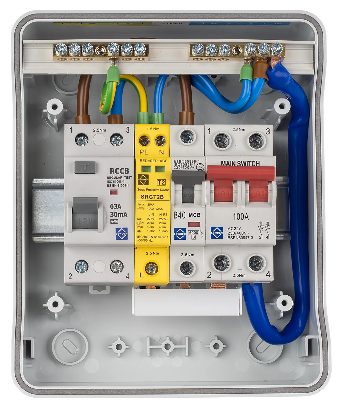 LEWDEN EV CONSUMER UNIT: TYPE A RCCB | 40A | SPD | POLYCARBONATE IP65 - Image 3