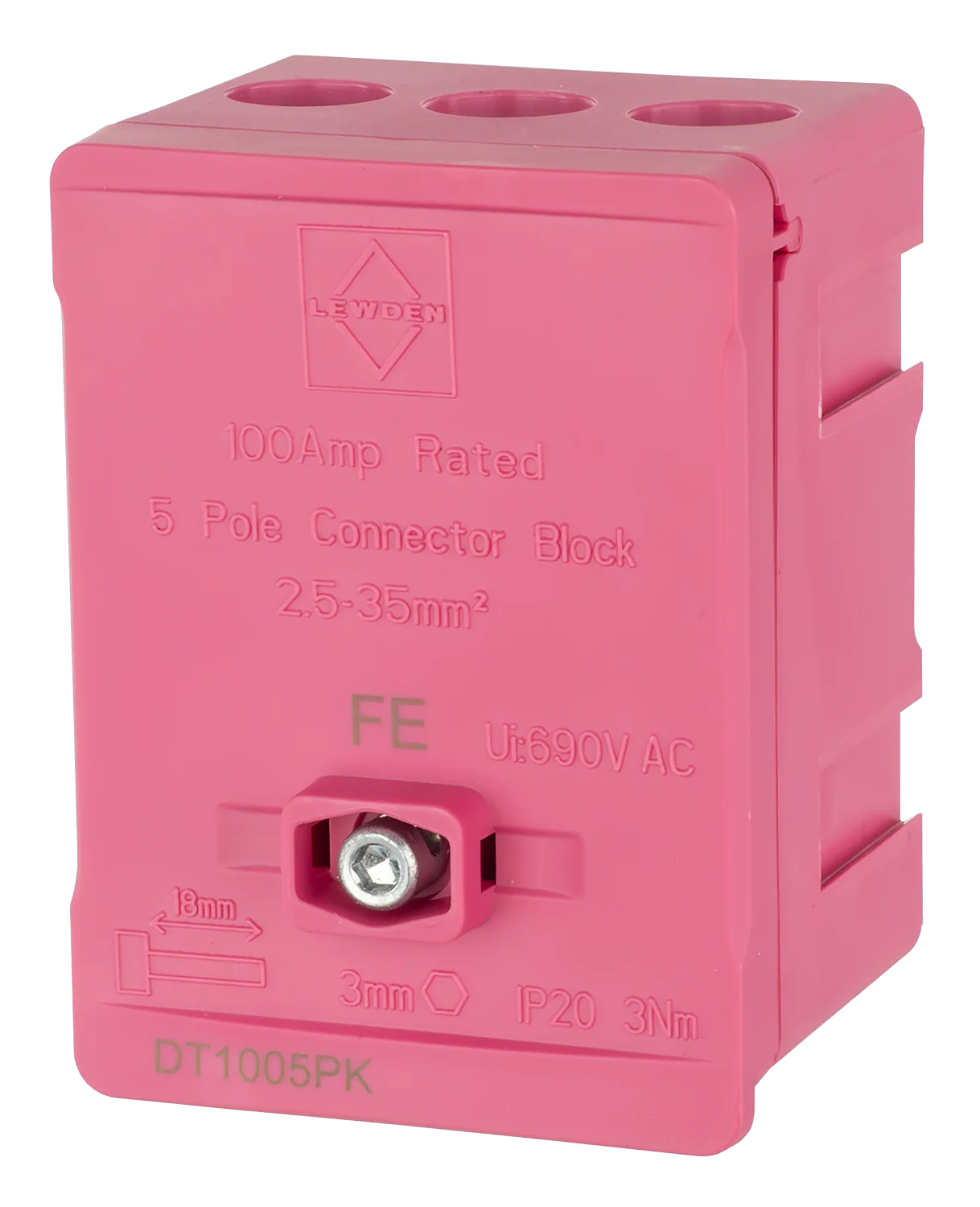 LEWDEN TERMINAL BLOCK: 5 WAY 100A | BLOCK PINK (FUNCTIONAL EARTH) - Image 4