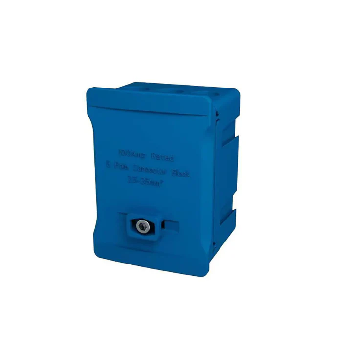WCED TERMINAL BLOCK: 5 POLE 100A | BLUE